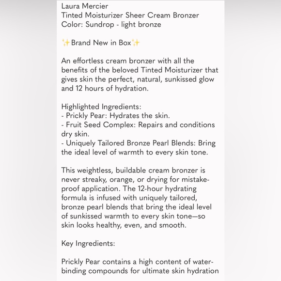 Laura Mercier Tinted Moisturizer Cream Bronzer SunDrop 02 (light) NEW! FULL SIZE - Picture 14 of 14